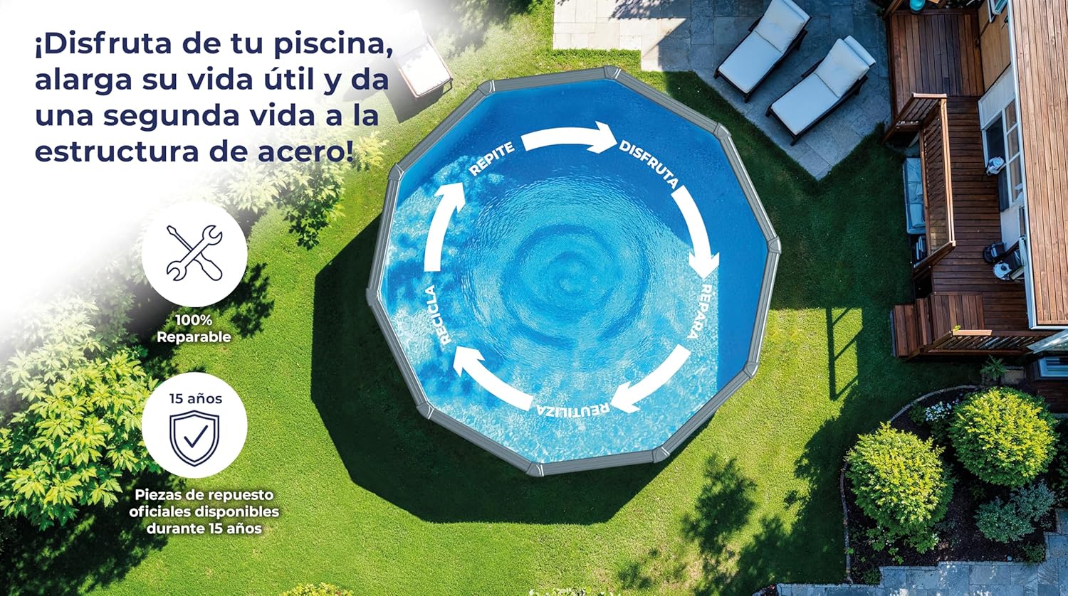 Piscina de Acero Elevada,Ovalada con Aspecto Madera. Piscinas Desmontables para Jardín. 730 x 375 x 120 cm - Piscina Gre KIT730W Pacific.