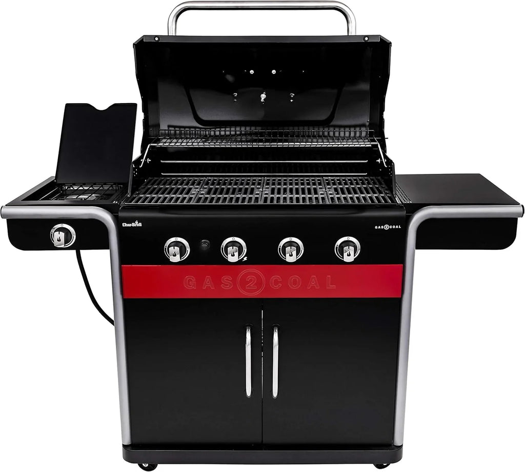 Gas2Coal® Barbacoa híbrida: barbacoa de gas y carbón de tres quemadores, acabado en negro.