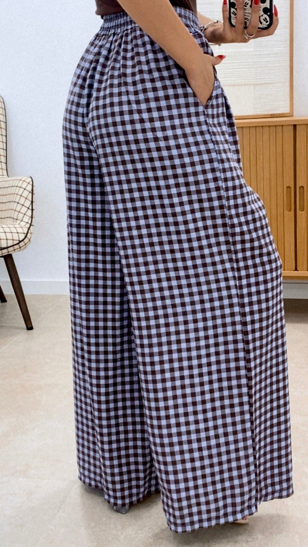 PANTALÓN CUADROS BICOLOR CINTURA ENGOMADA