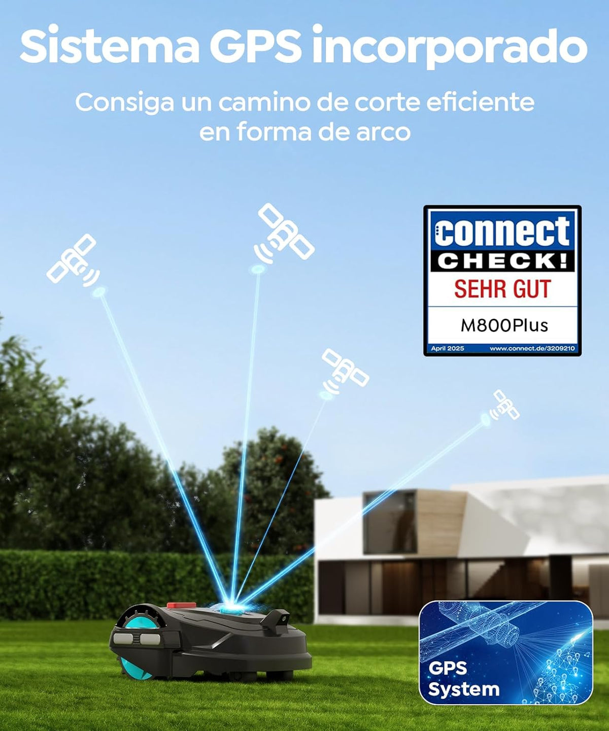 M800Plus Robot Cortacésped sin Cable Perimetral, 800 m², Posicionamiento GPS + Visión IA, Robot Cortacésped sin Cables, Modo de Corte en U, Detección de 150 Obstáculos, Carga Automática, App