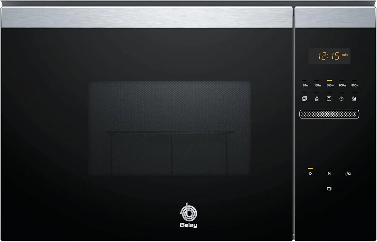 Balay 3CG5172N2 - Microwave, Electronic, Frameless Built-in, 38 cm, 20 l, 5 F, Aqualisis, Left Side Ap, 8 Recipes, Turntable 10", With Grill, Black Glass
