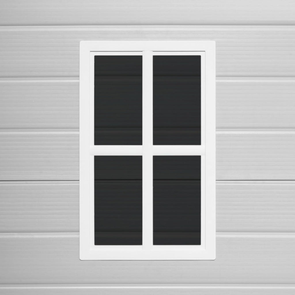 Wasabi - Caseta de Resina Jardín Unit 1.4 – Ventana Luz Natural - Suelo Incluido - Paneles 12mm de Espesor - Gris Blanco - Cobertizo PVC Almacenaje Exterior - 1,37m2 - Techo Plano