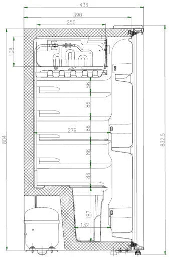 Lodówka mała chłodziarka mini zamrażarka hotelowa biurowa ŚWIATŁO 91l. 83cm