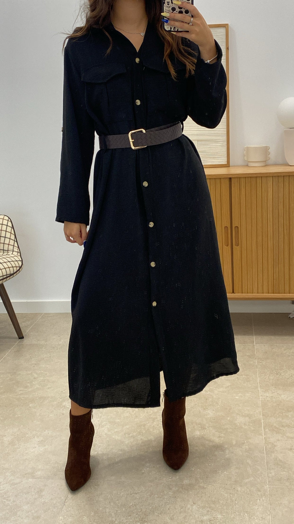 VESTIDO LARGO CAMISERO + CINTURÓN POLIPIEL