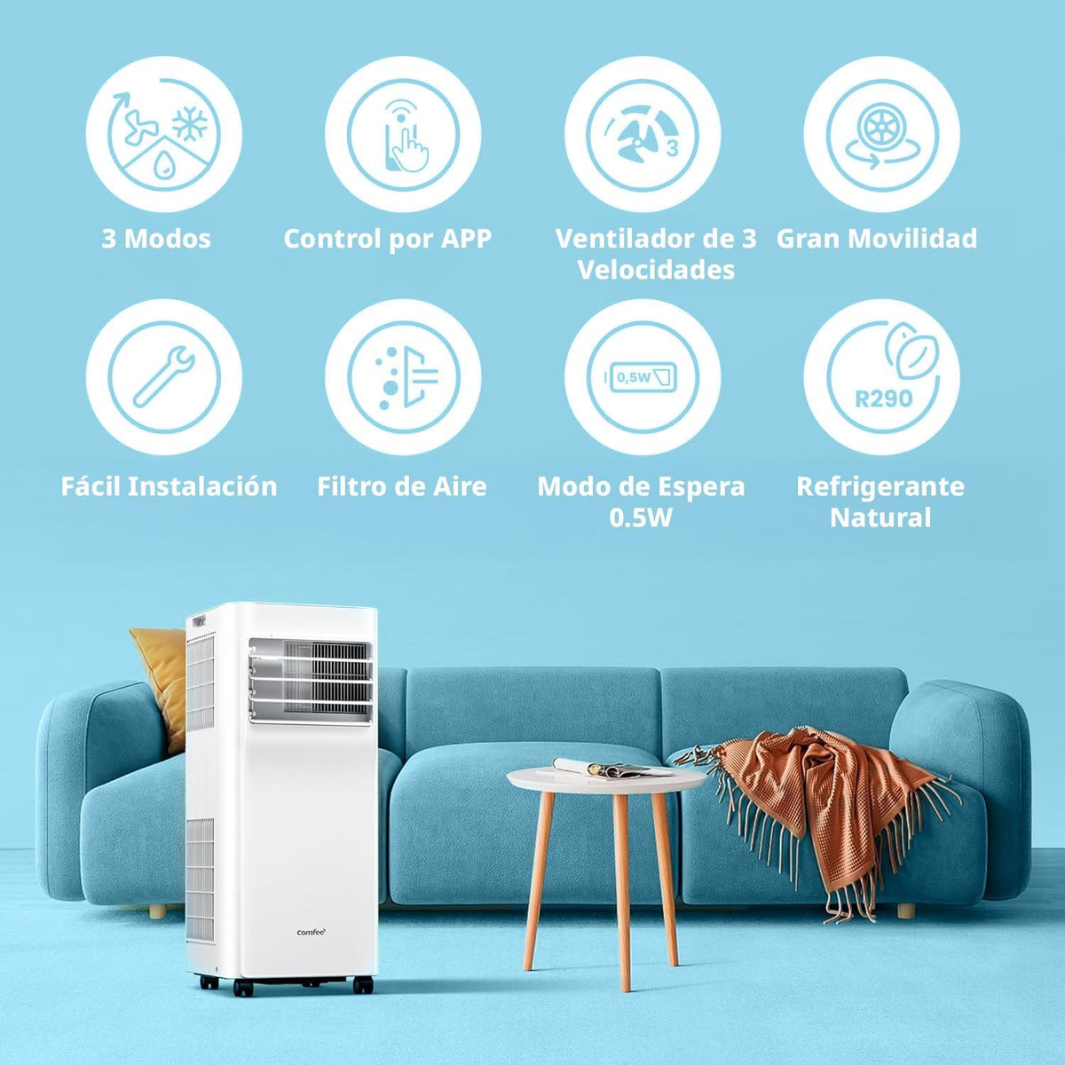 COMFEE Pingüino Aire Acondicionado Portátil 9000 BTU/2300 Frigorías Breezy Cool Pro – Climatizador sin unidad exterior, Bajo Consumo, App Control y Kit de Ventana – Refrigera, Ventila y Deshumidifica