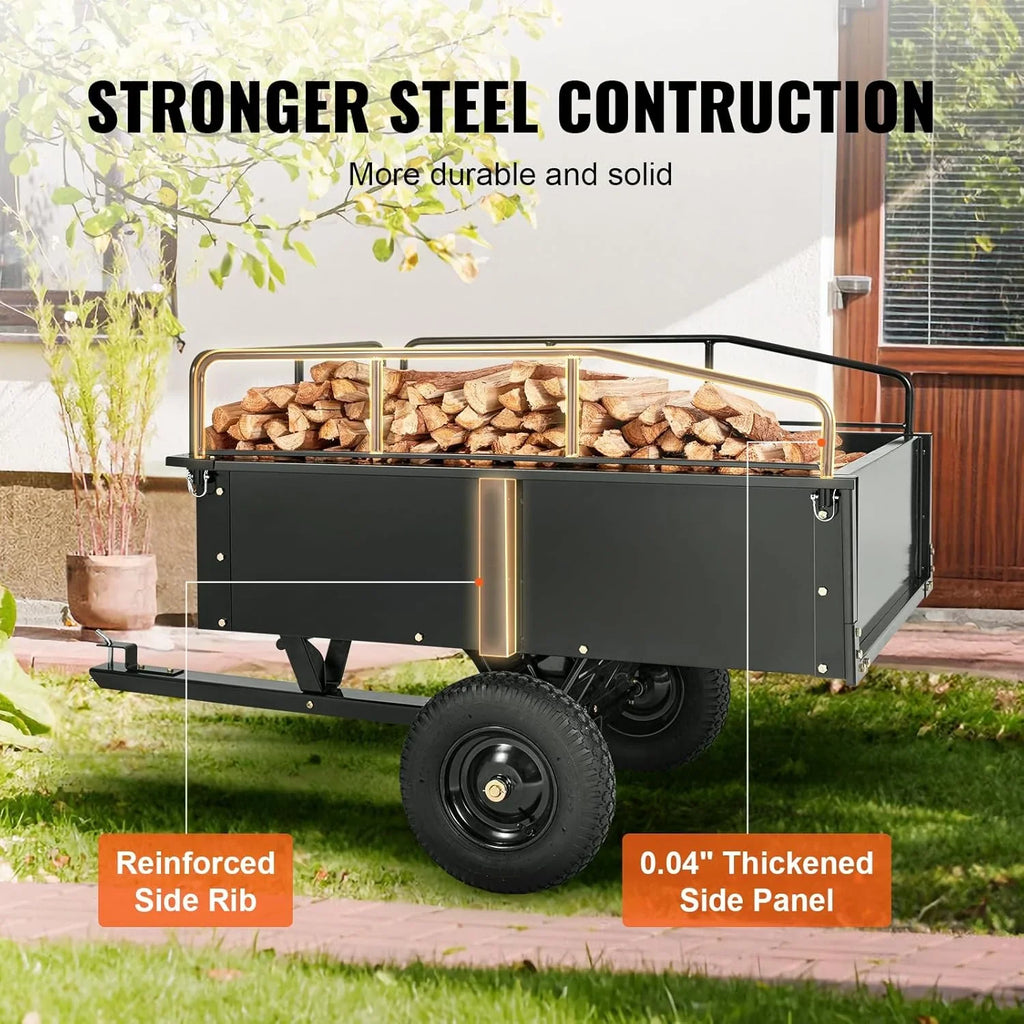 VEVOR Dump Trailer Load Capacity 340kg Heavy Duty Garden Utility Trailer with Removable Sides 0.4m³ Dump Transport Cart for Tractor, Lawn Mower, ATV, 200x66x76cm