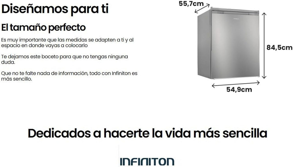 INFINITON CV-A85I - Congelador vertical, 80 Litros, 85 cm, 3 cajones, Control de temperatura, Puerta reversible, Regulación en Altura, E, Inox