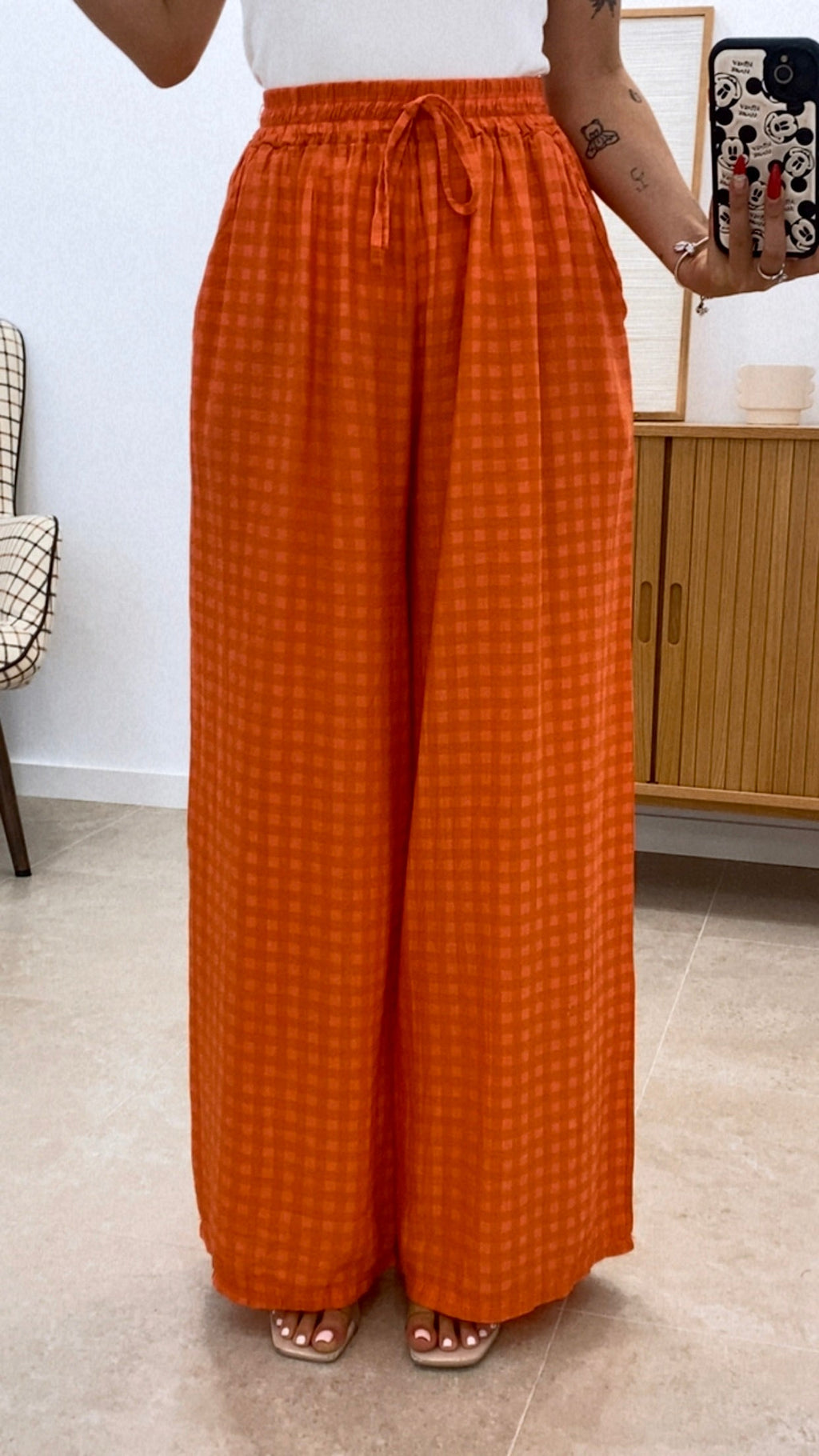 PANTALÓN CUADROS BICOLOR CINTURA ENGOMADA