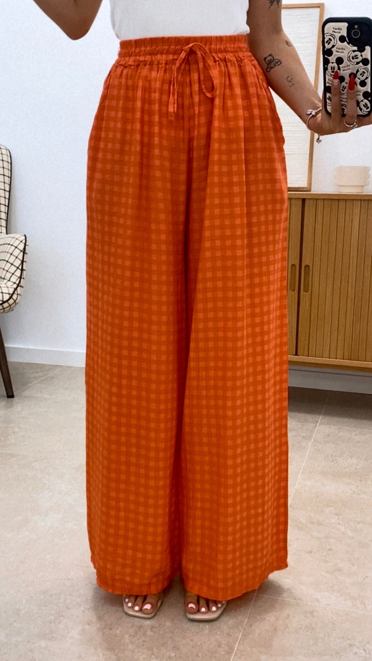 PANTALÓN CUADROS BICOLOR CINTURA ENGOMADA