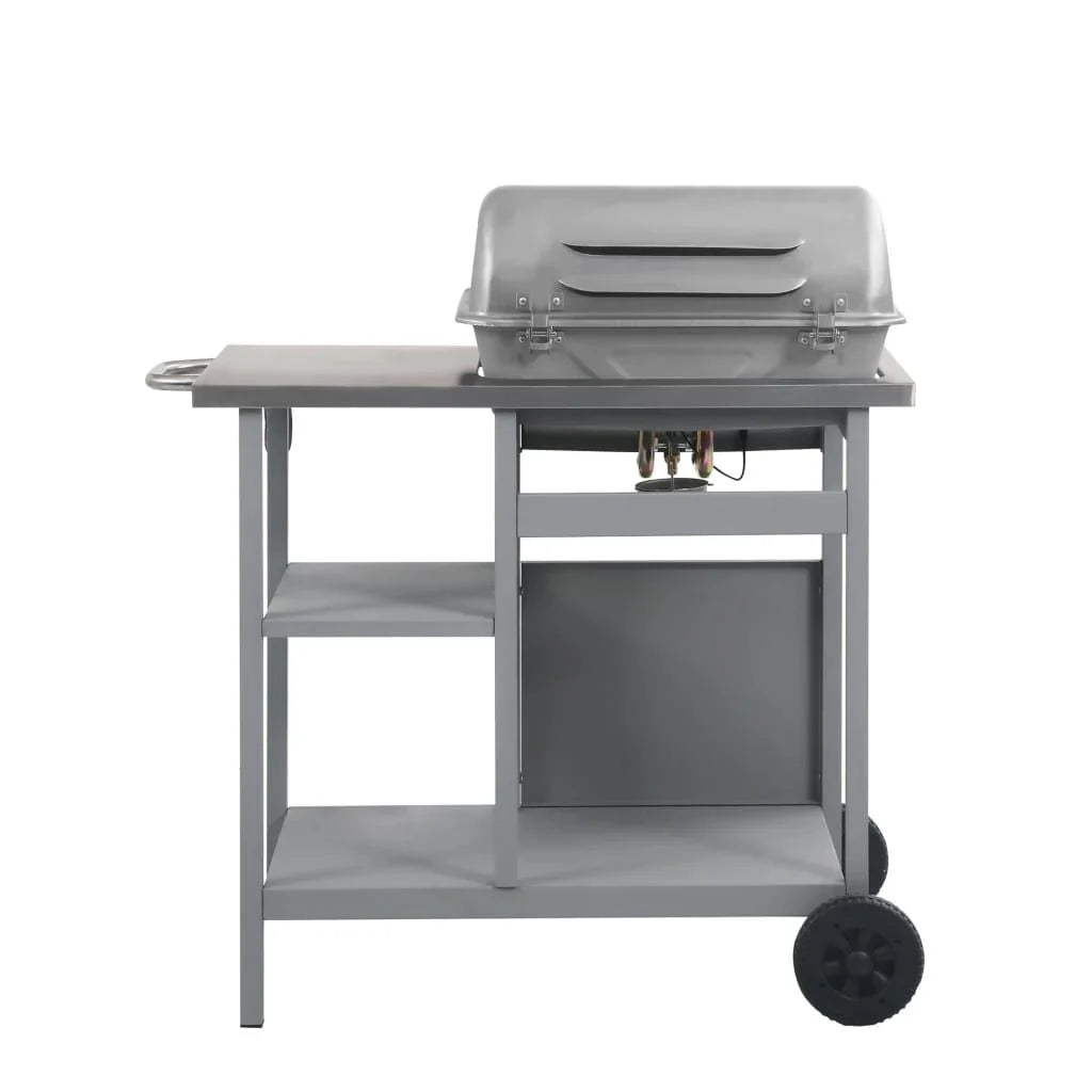 Barbacoa Portátil De Gas Con Mesita De 3 Estantes Plateado Vidaxl