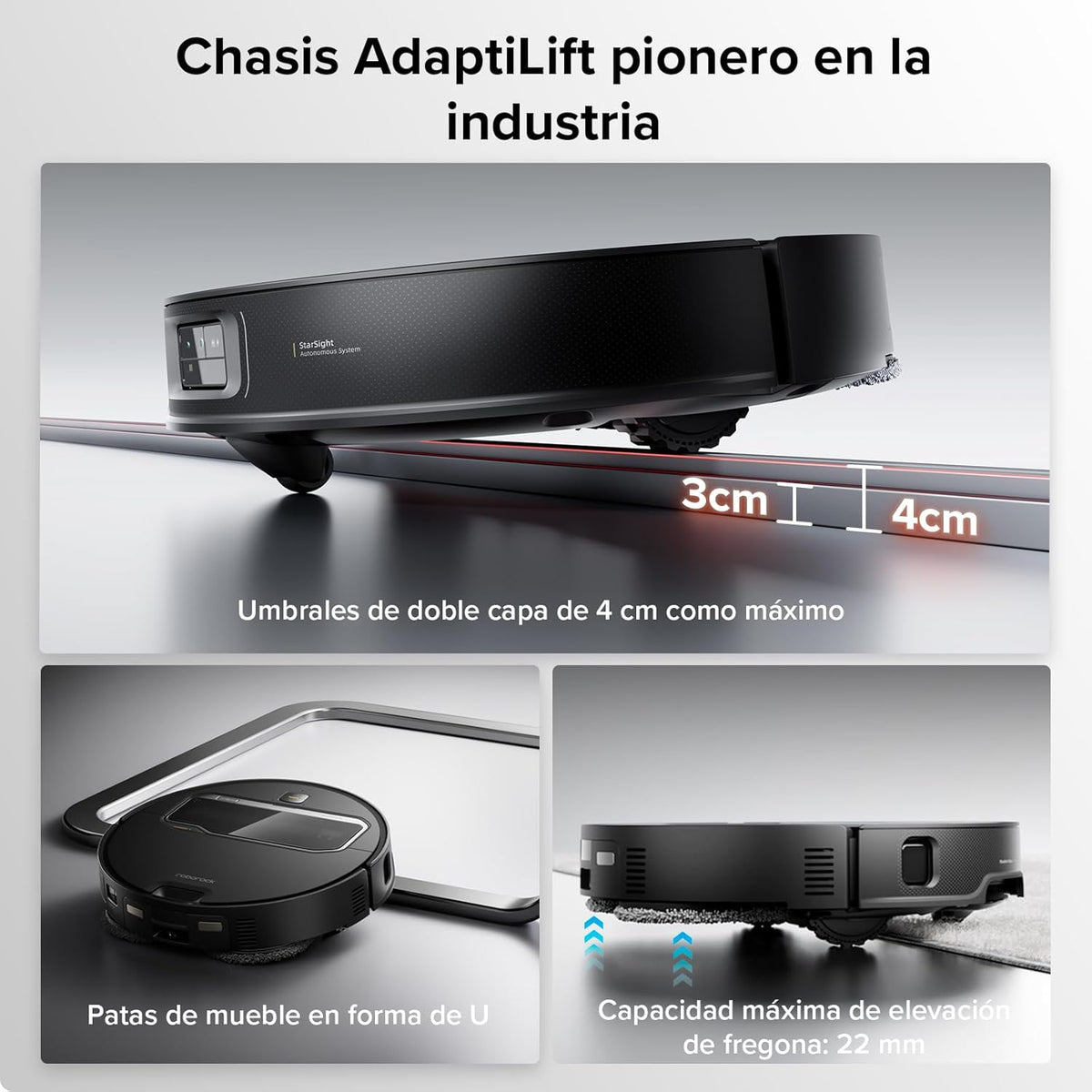 roborock Saros Z70 Robot Aspirador con Brazo Mecánico OmniGrip Plegable de 5 Ejes, Succión de 22000 Pa, Doble Sistema antienredos, Diseño Ultrafino de 7,98 cm y Evitar 108 Tipos de Obustáculos, Negro