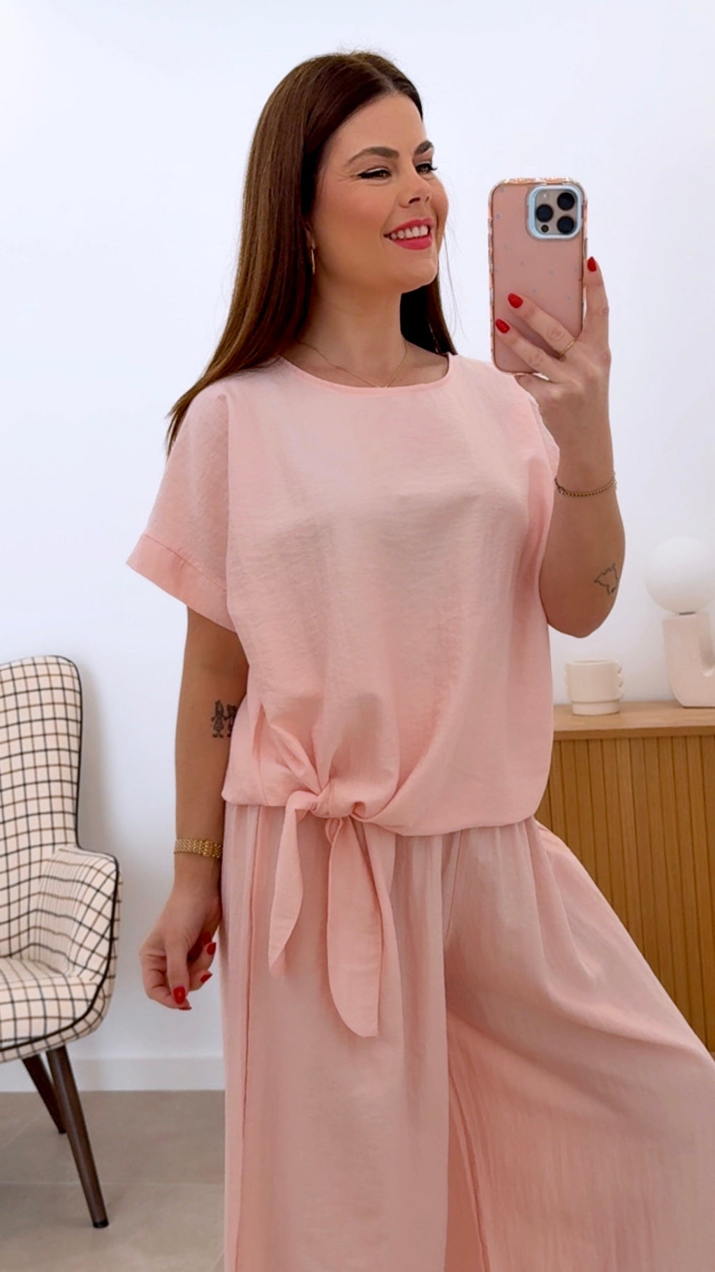 CONJUNTO LISO ANUDADO TOTAMONA en Talla Única Pantalón con Cintura Engomada y Camiseta de Manga Corta 85% Viscosa 15% Nylon Suave y Duradero Look Casual Cómodo