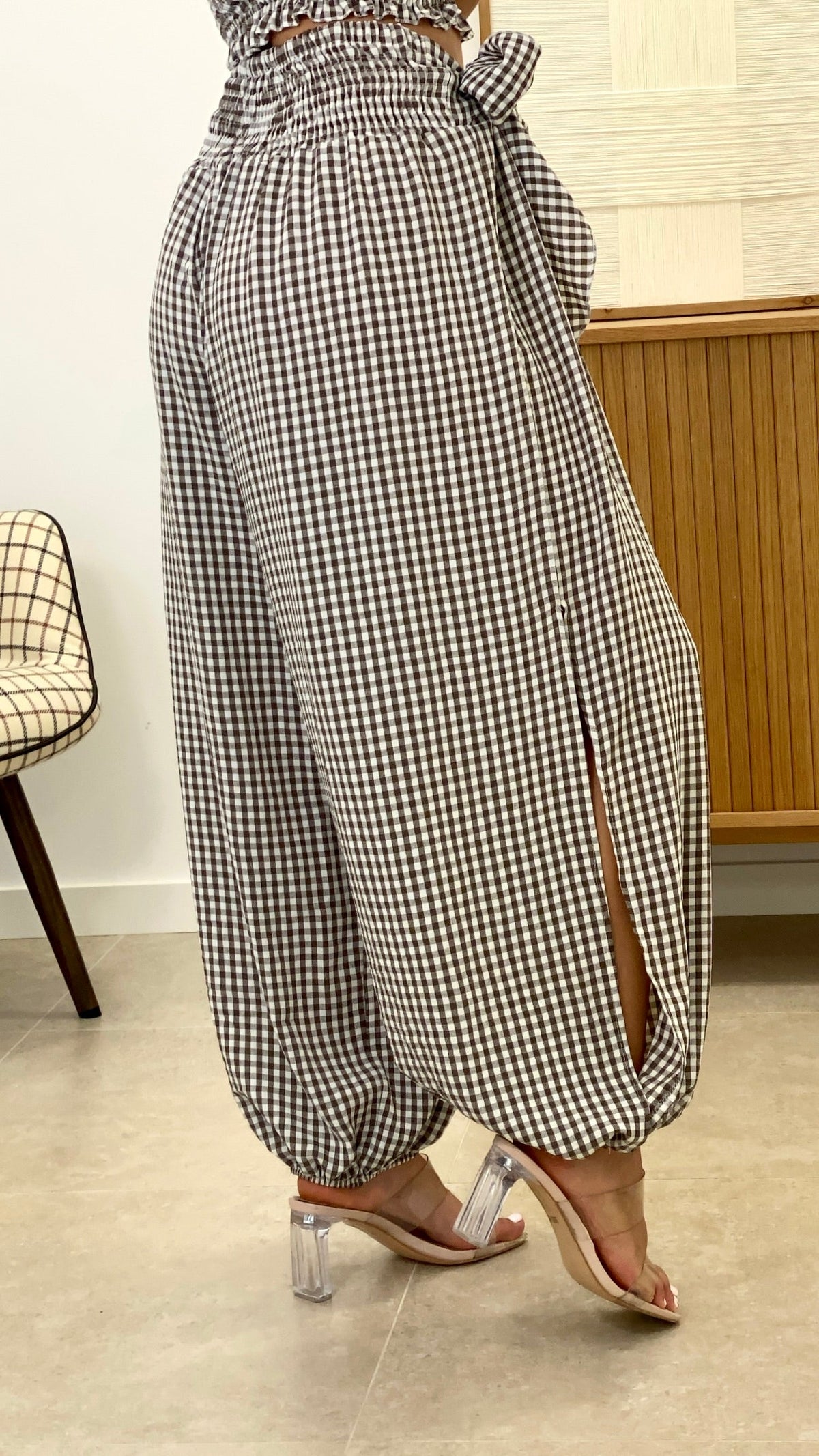 CONJUNTO VICHY BANDA + PANTALÓN ABIERTO