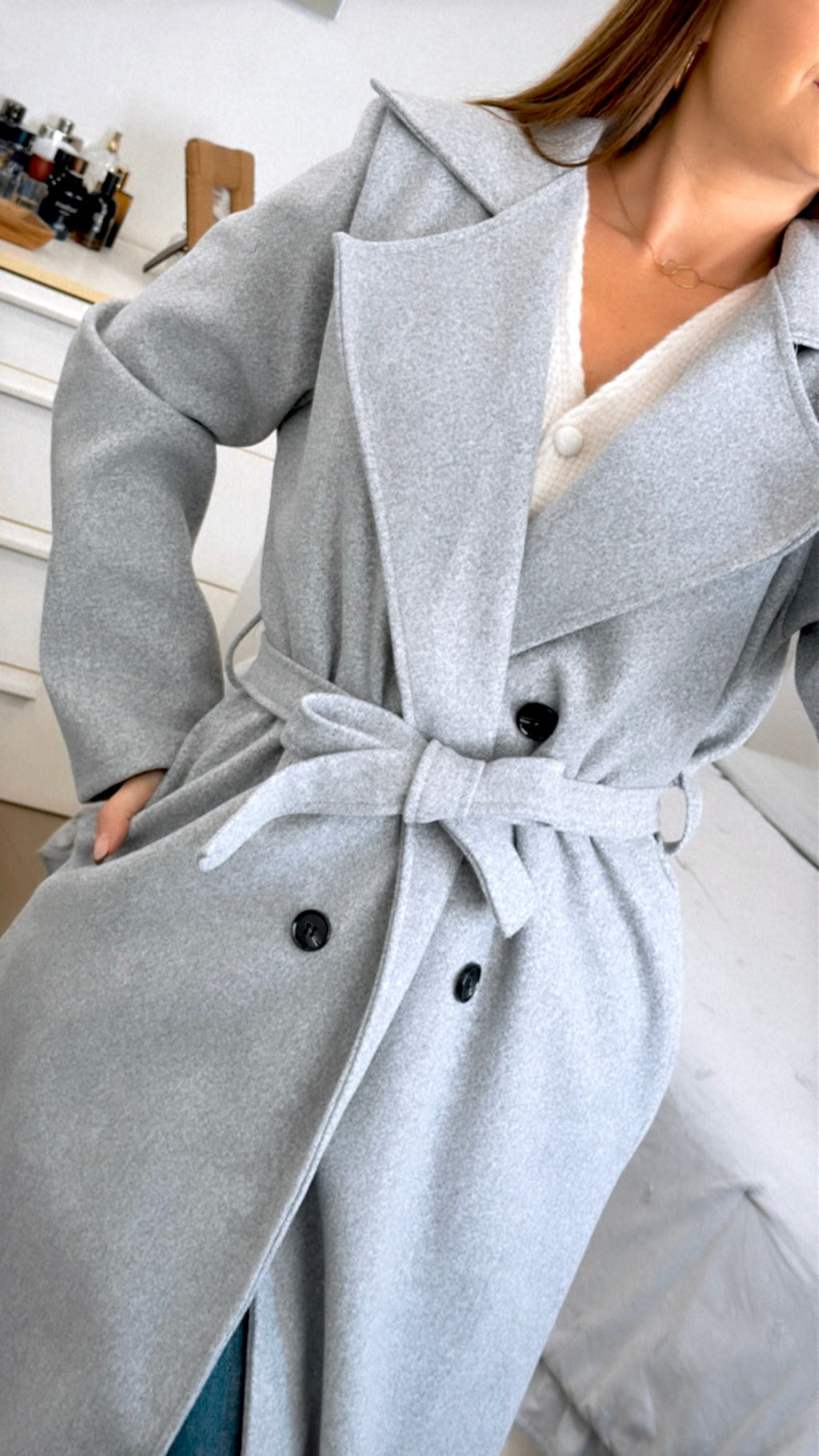 ABRIGO PAÑO FONDAR TOTAMONA. Gabardina con Cuello de Pico con Solapas, Sin Forro, Elástico, Corte Recto, Ropa De Mujer, para Cualquier Ocasión, Formal o Casual, Especial Para Otoño e Invierno.