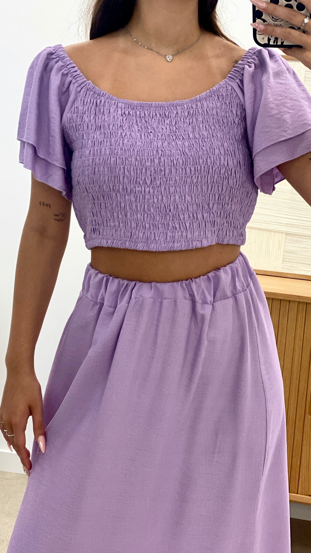 CONJUNTO TOP MANGA VOLANTES  Y FALDA LARGA