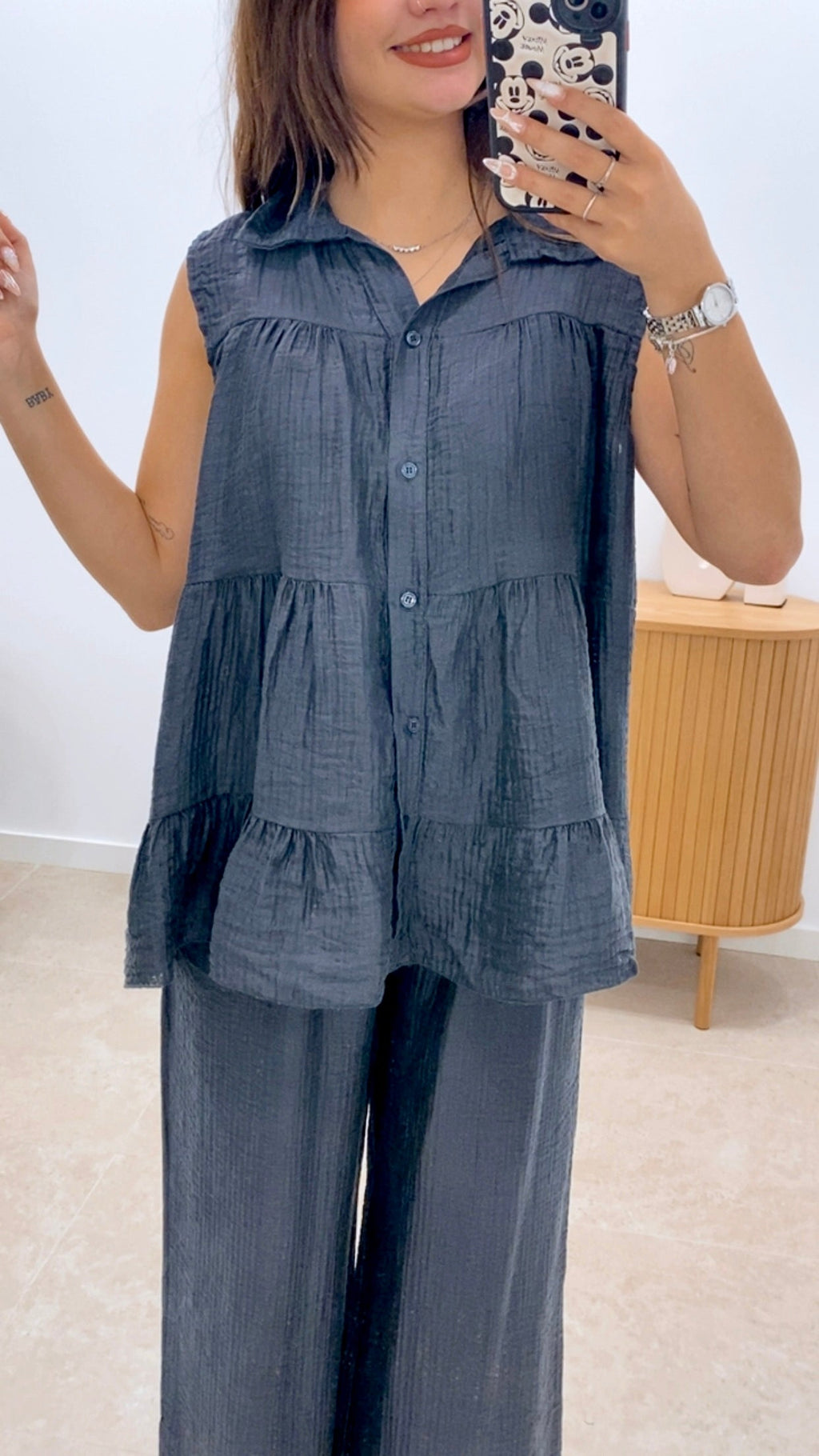CONJUNTO CAMISA SIN MANGAS Y PANTALÓN UNICOLOR