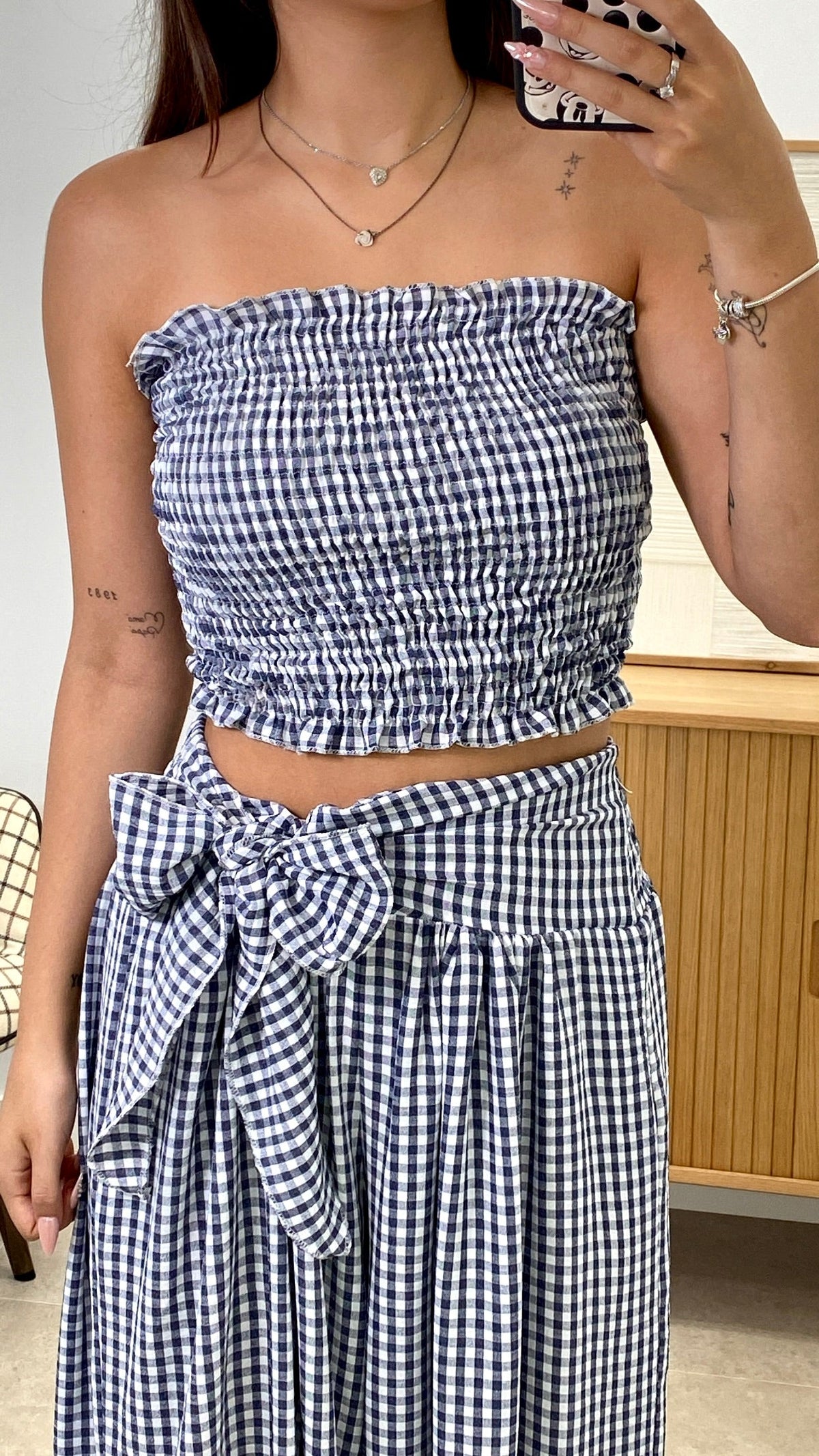 CONJUNTO VICHY BANDA + PANTALÓN ABIERTO