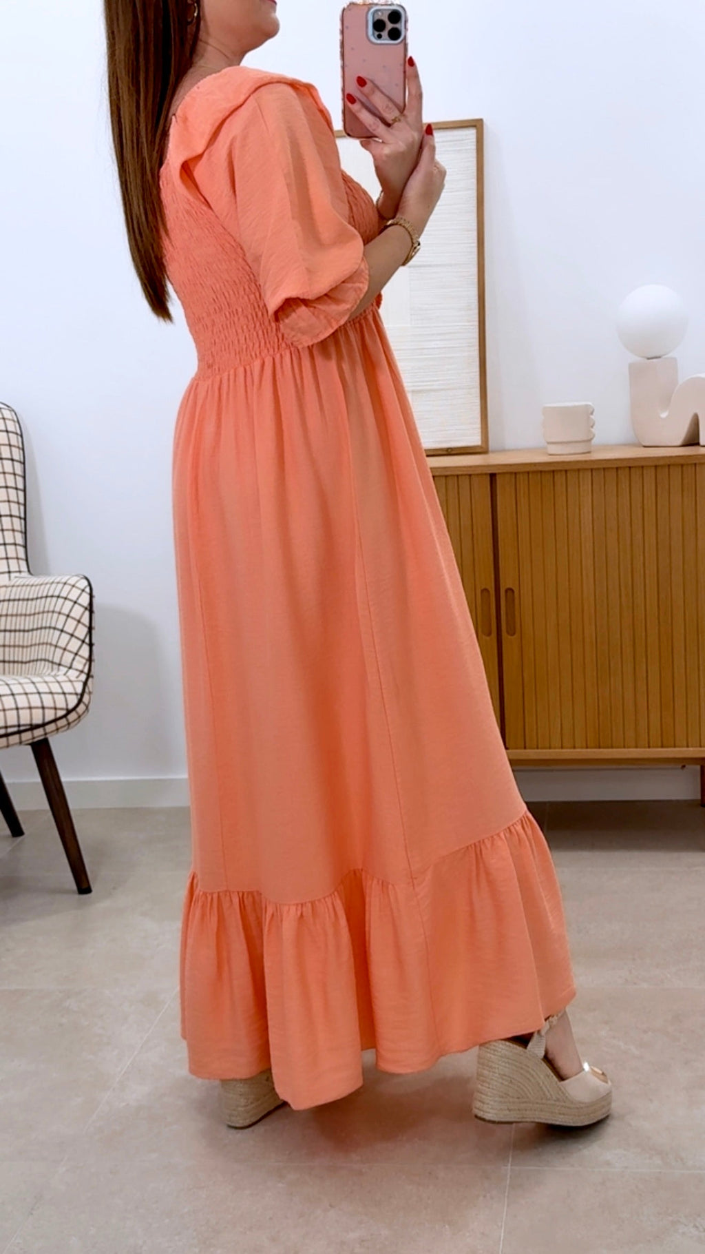 VESTIDO LARGO MANGA Y VOLANTE