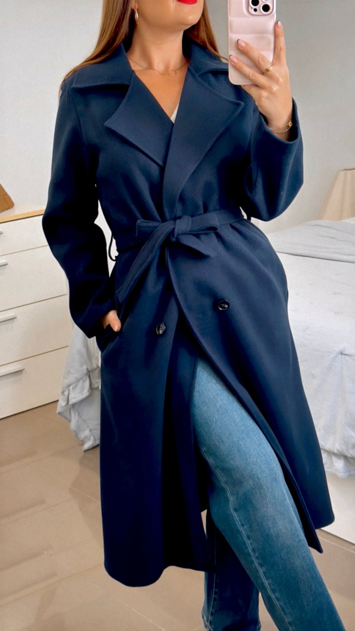 ABRIGO PAÑO FONDAR TOTAMONA. Gabardina con Cuello de Pico con Solapas, Sin Forro, Elástico, Corte Recto, Ropa De Mujer, para Cualquier Ocasión, Formal o Casual, Especial Para Otoño e Invierno.