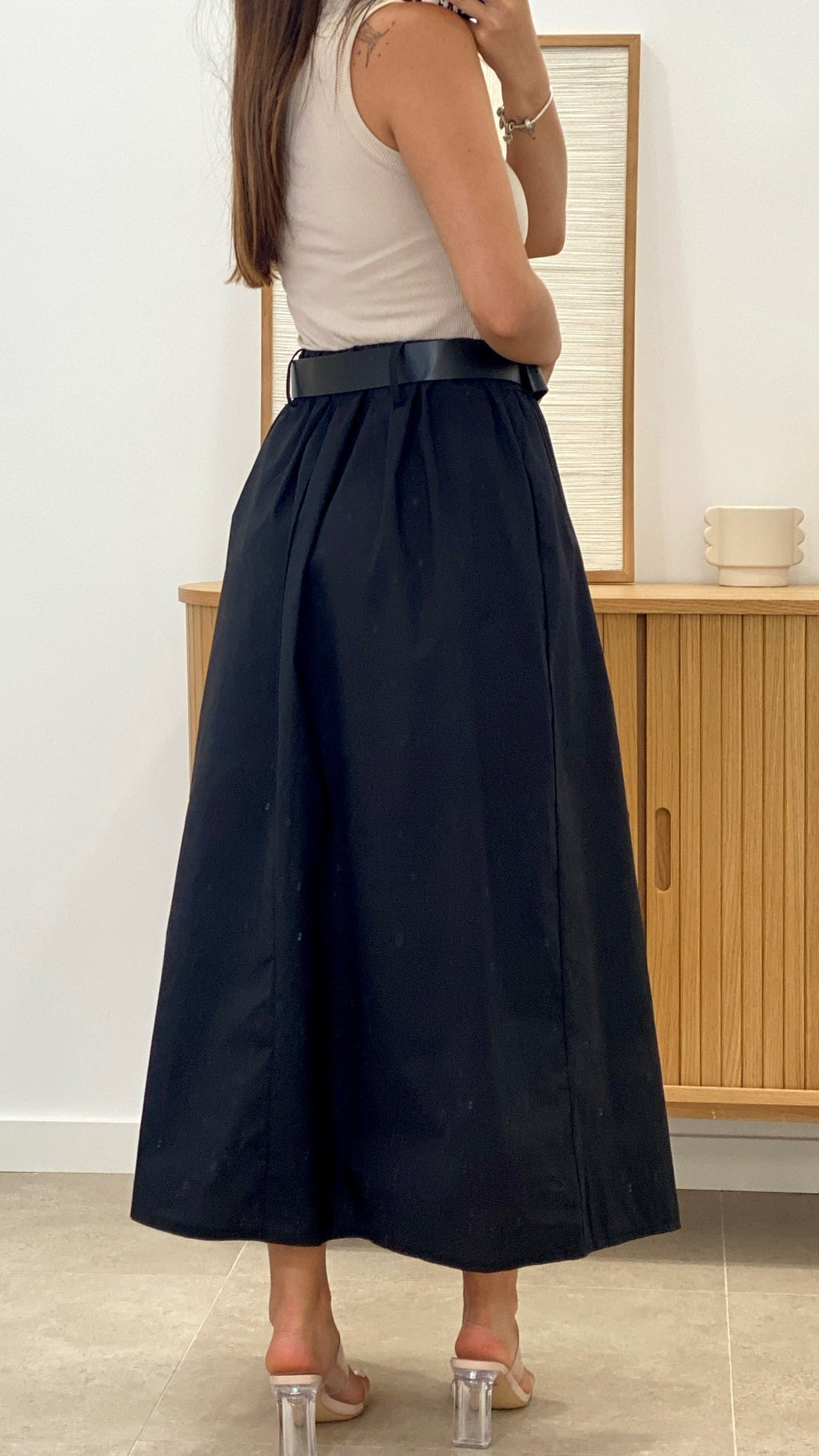 VESTIDO LARGO COMBINADO + CINTURÓN POLIPIEL
