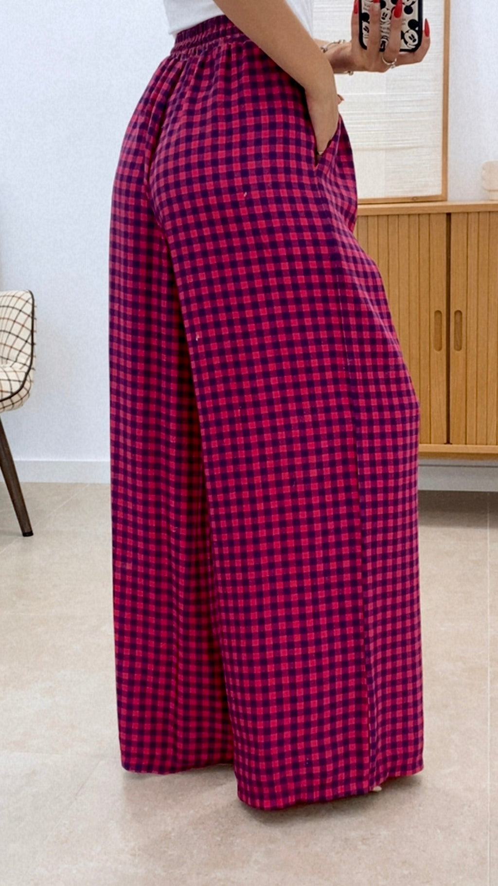 PANTALÓN CUADROS BICOLOR CINTURA ENGOMADA