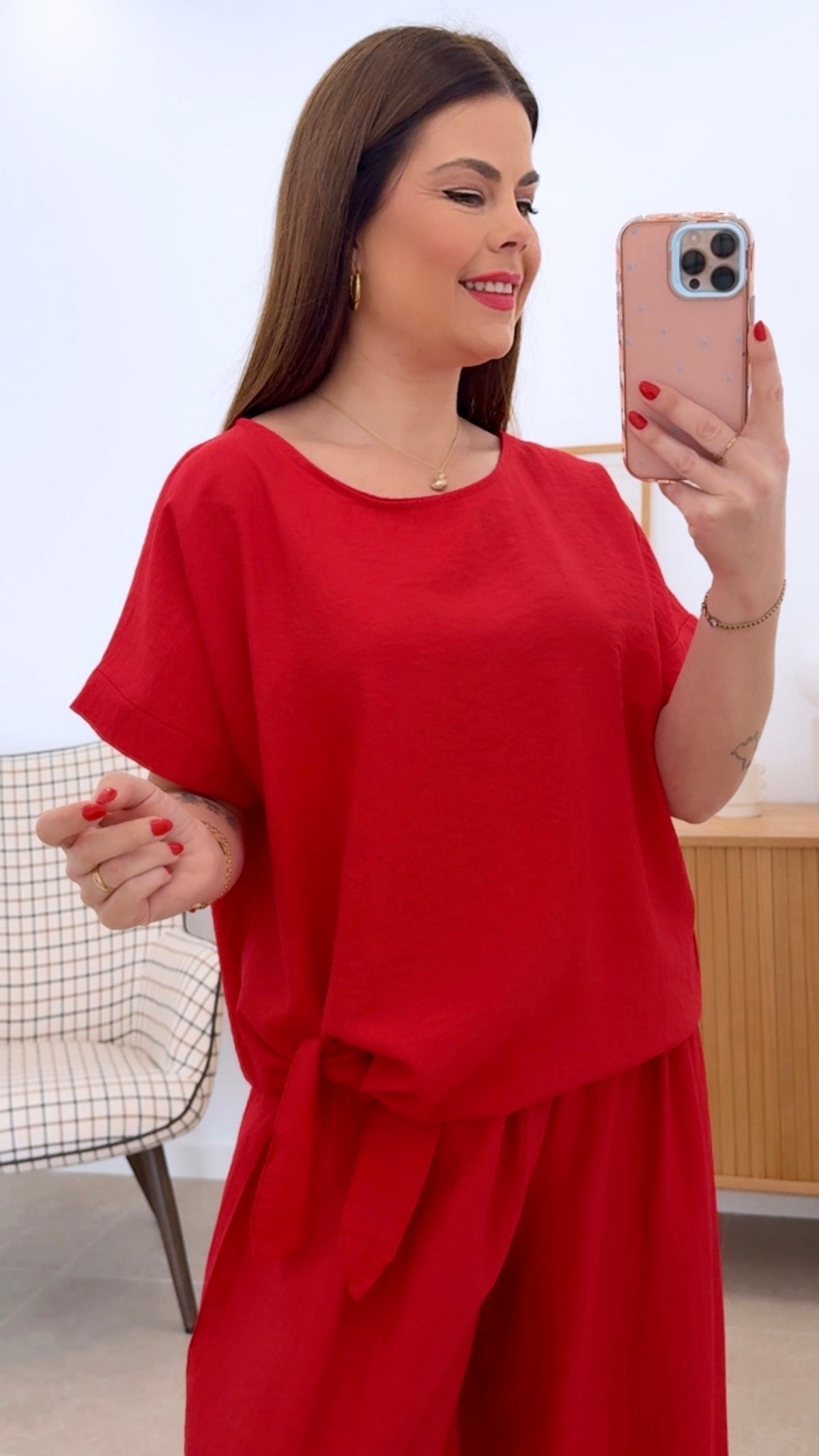 CONJUNTO LISO ANUDADO TOTAMONA en Talla Única Pantalón con Cintura Engomada y Camiseta de Manga Corta 85% Viscosa 15% Nylon Suave y Duradero Look Casual Cómodo