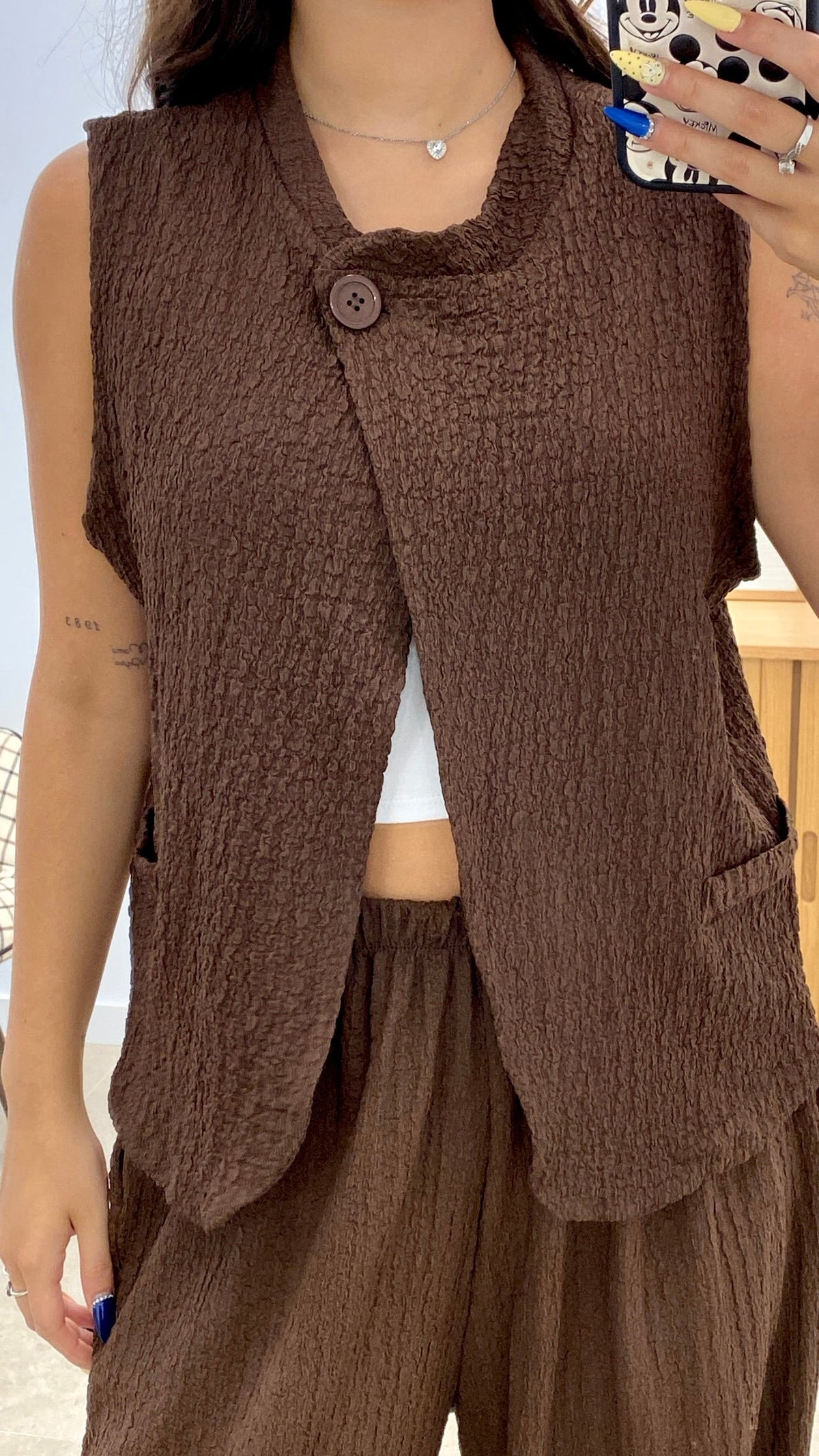 CONJUNTO CHALECO CRUZADO Y PANTALÓN BOMBACHO  CREPÉ