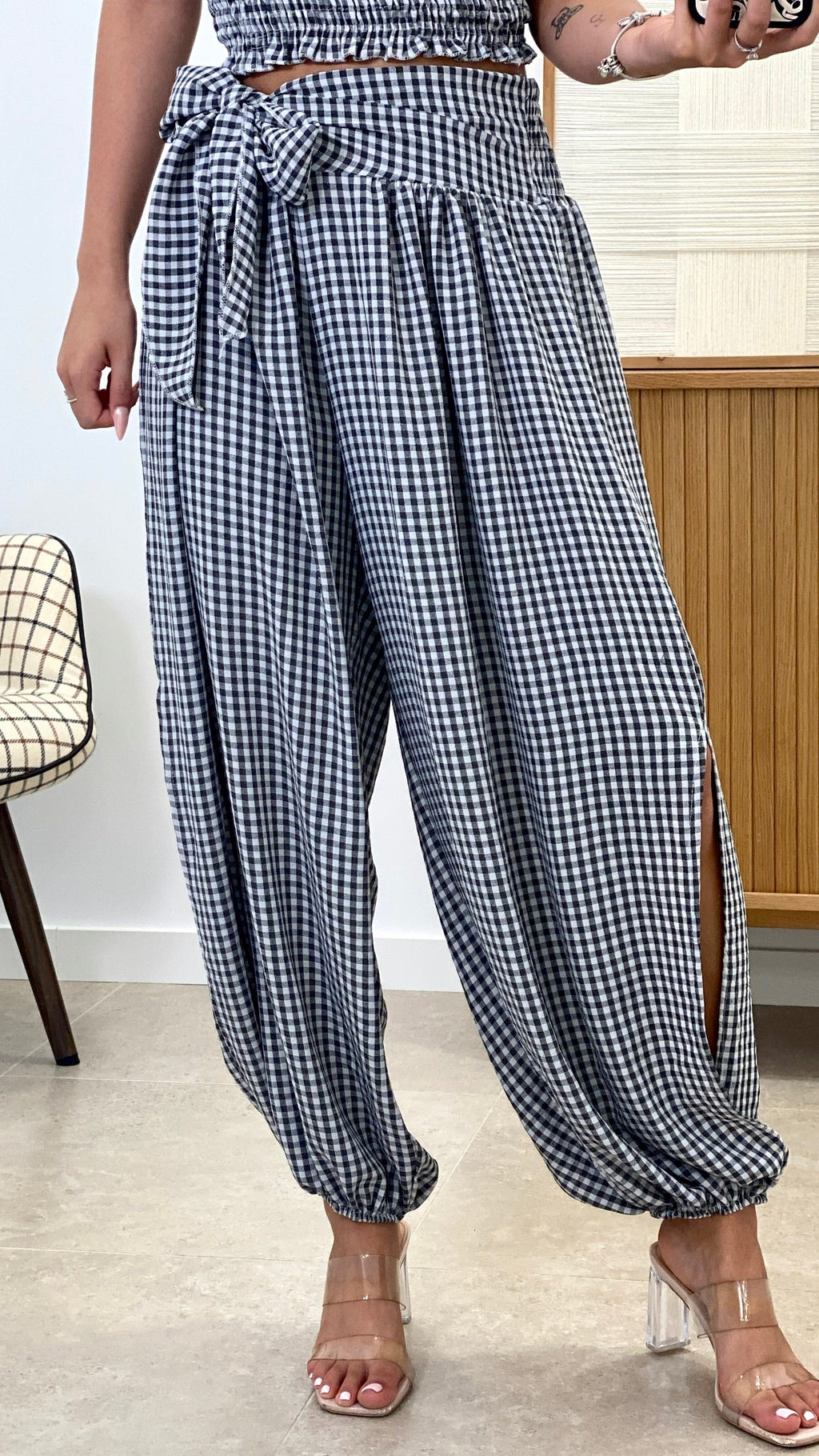 CONJUNTO VICHY BANDA + PANTALÓN ABIERTO