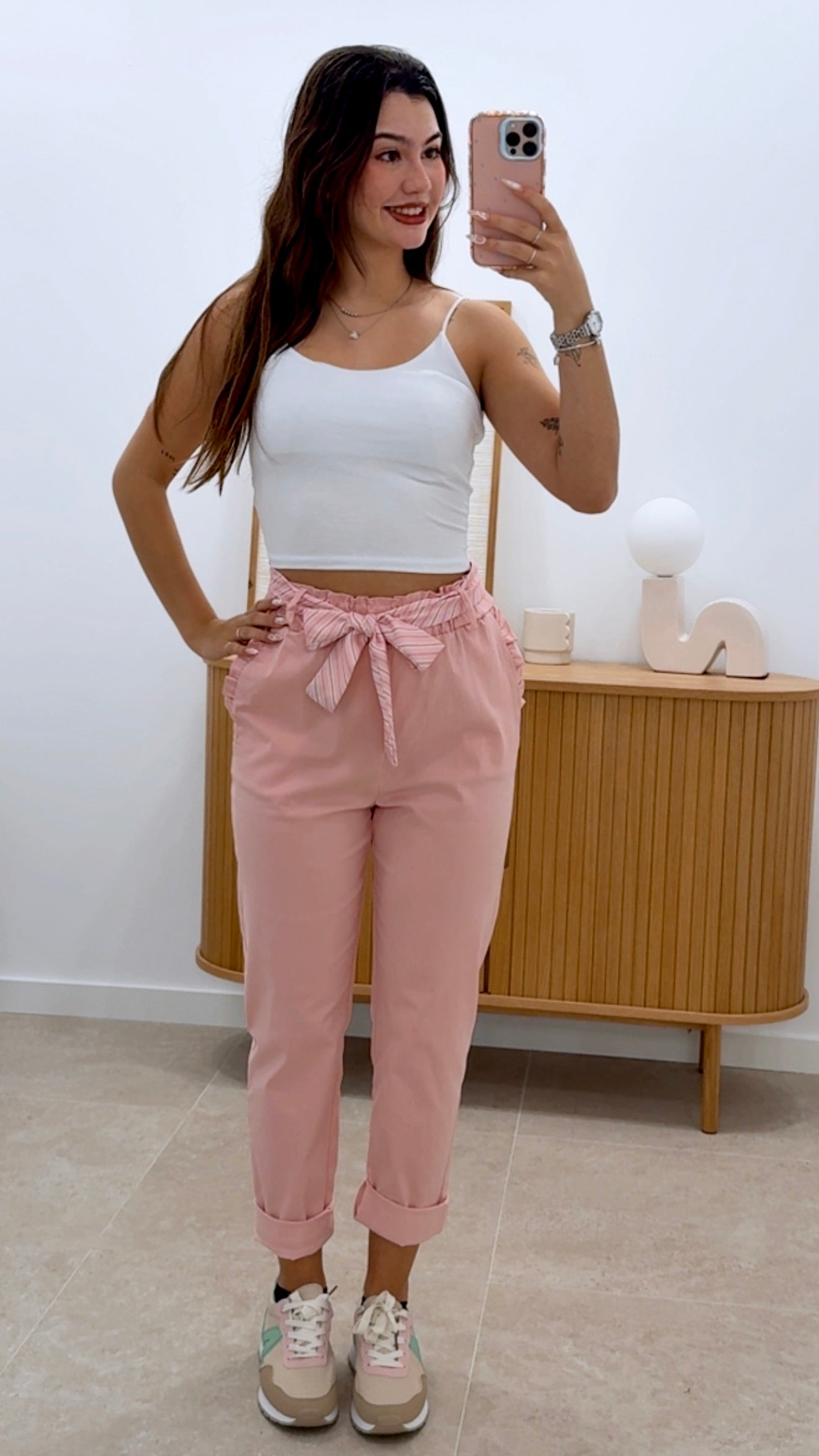 PANTALÓN ELÁSTICO CON CINTURÓN RAYAS