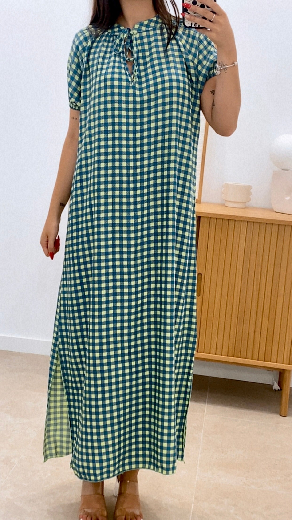 VESTIDO CUADROS MANGA ENGOMADA