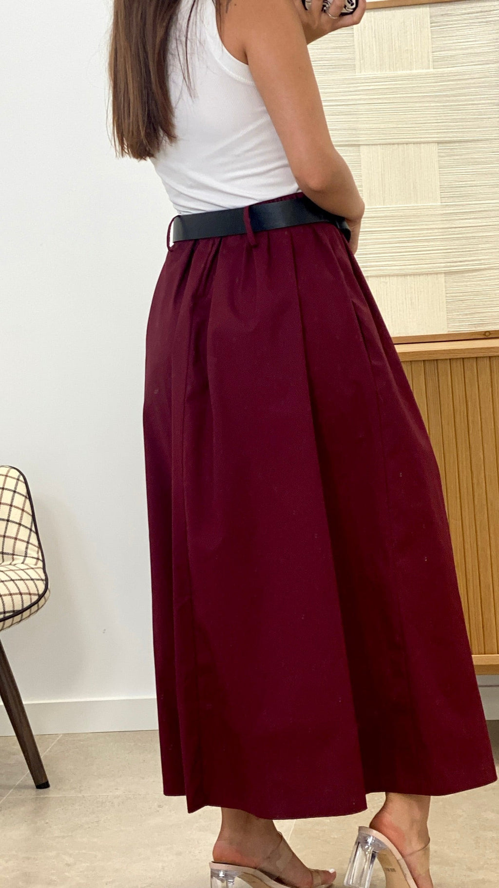 VESTIDO LARGO COMBINADO + CINTURÓN POLIPIEL