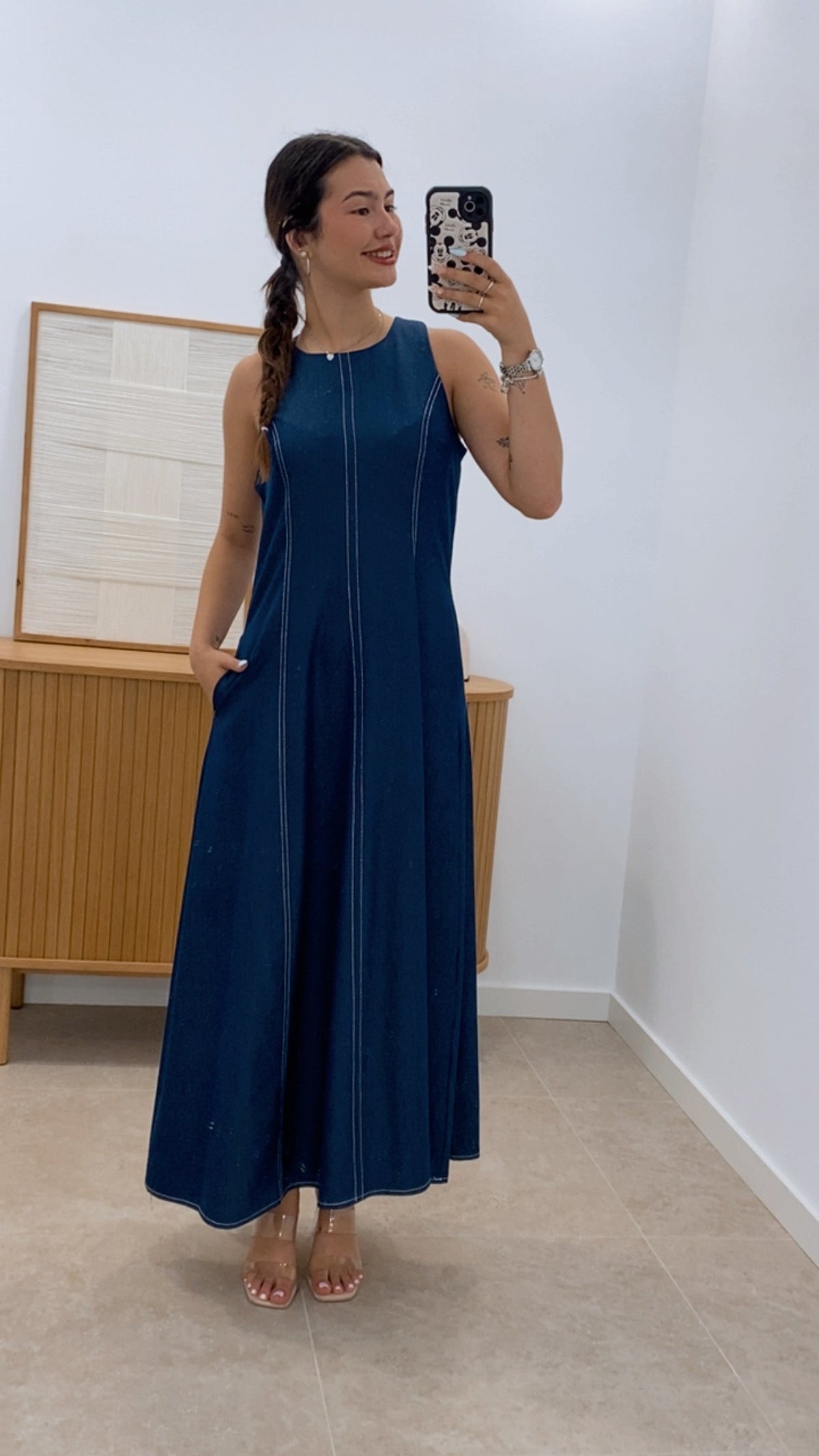 VESTIDO DENIM COSTURA BLANCA