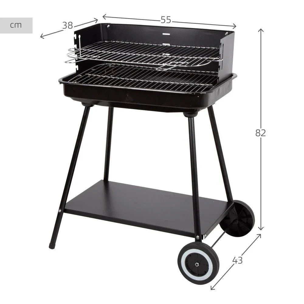 Barbacoa Portátil De Acero 55x43x82 Cm - Aktive. Negro