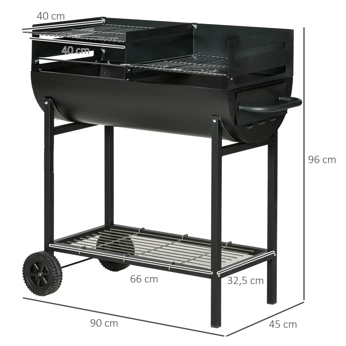 Barbacoa De Carbón De Metal 90x45x96 Cm-outsunny. Negro
