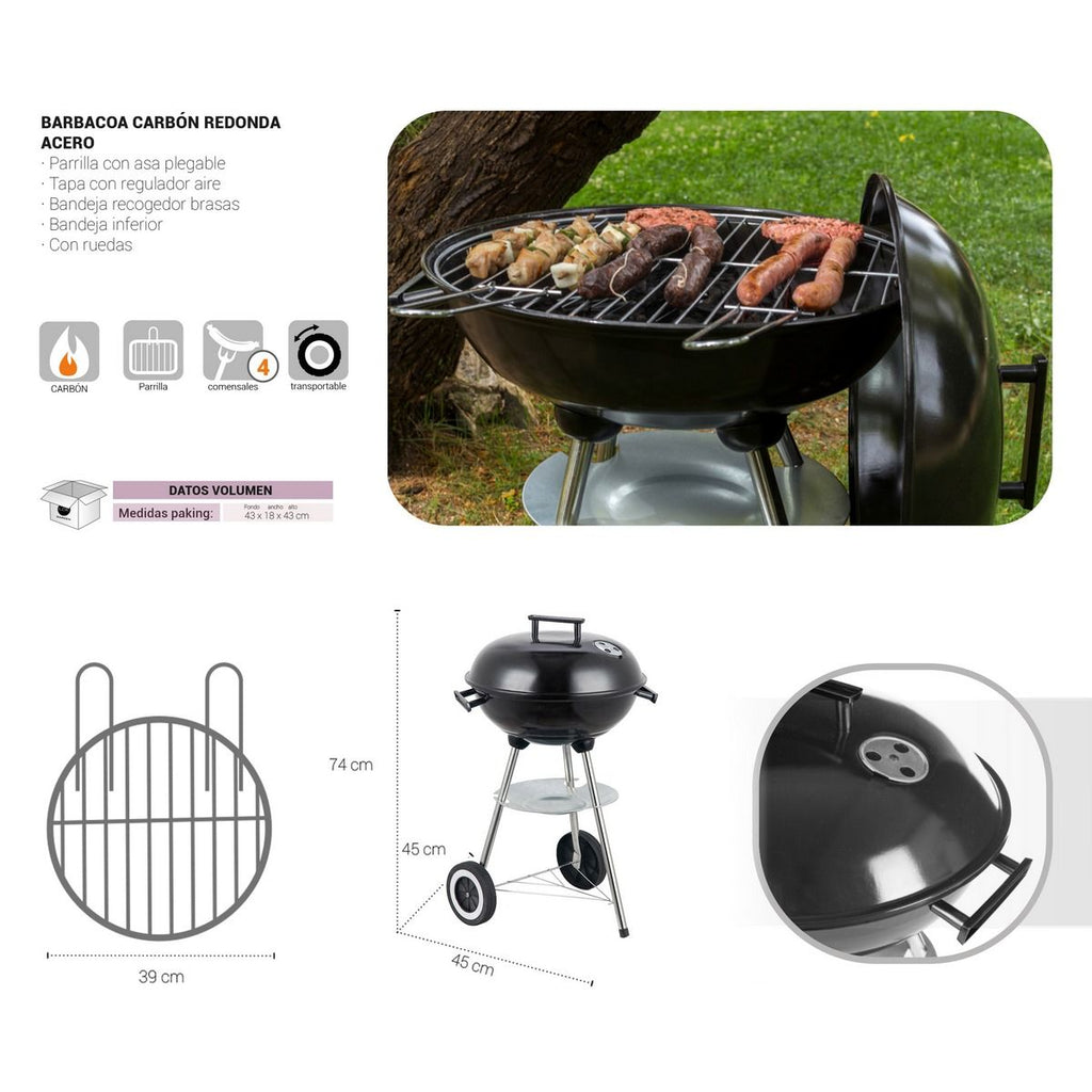 Barbacoa De Carbón Lolahome Con Parrilla De Acero, 74x45x41cm, Negra