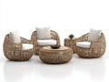 Sofás de jardín ratán natural con cojines beige y mesa redonda 180x80x75 cm - diseño moderno para exterior