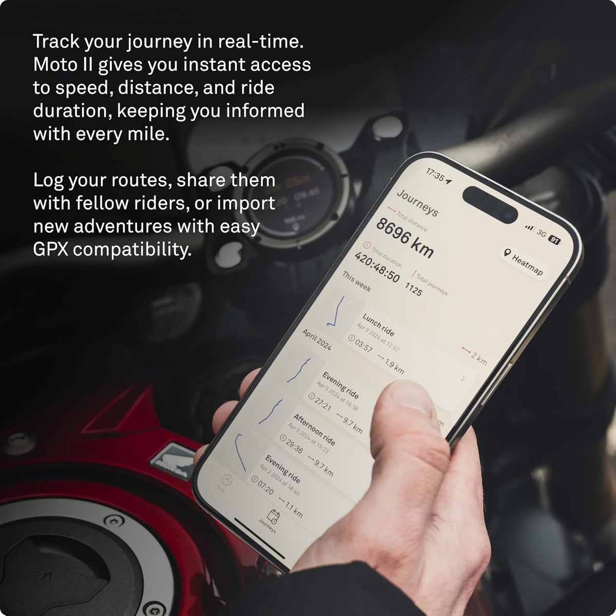 Beeline Moto II - Sistema de navegación para motores | Navegación mundial | Mini carta a la carta | 14 minerales Temps écoulé | Protección de control de agua y limpieza IP67 | Premio USB-C con soporte