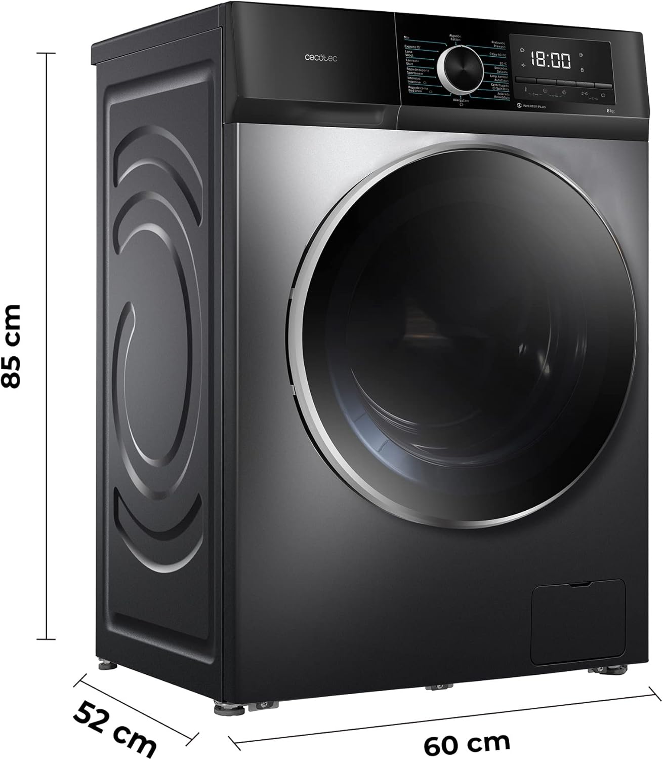 Lavadora 8Kg Carga Frontal Bolero Dresscode 8500 Inverter Steel A. 1900W, 1400 rpm, Motor Inverter Plus, Bajo Consumo, 16 Programas, SteamMax, Delay Start, Acero