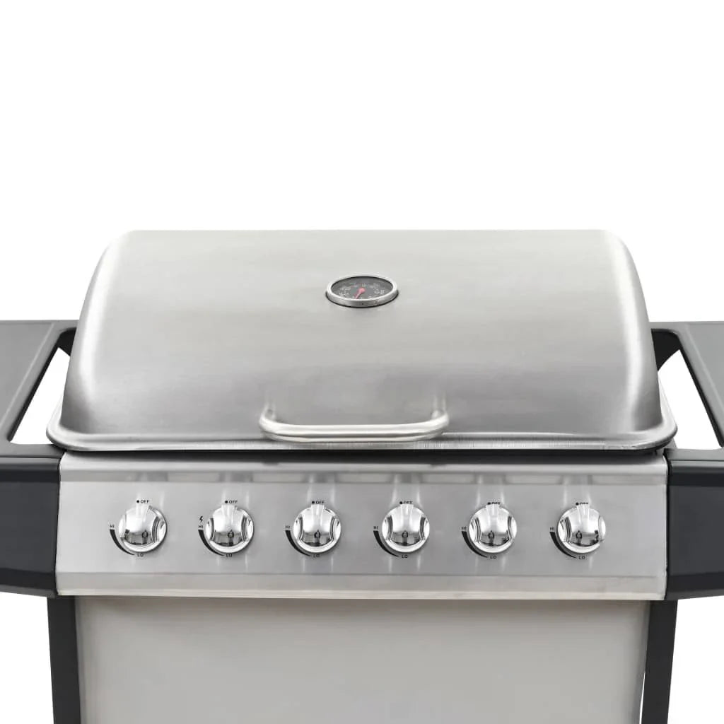 Barbacoa Portátil De Gas Con 6 Zonas Plateada Acero Inoxidable Vidaxl