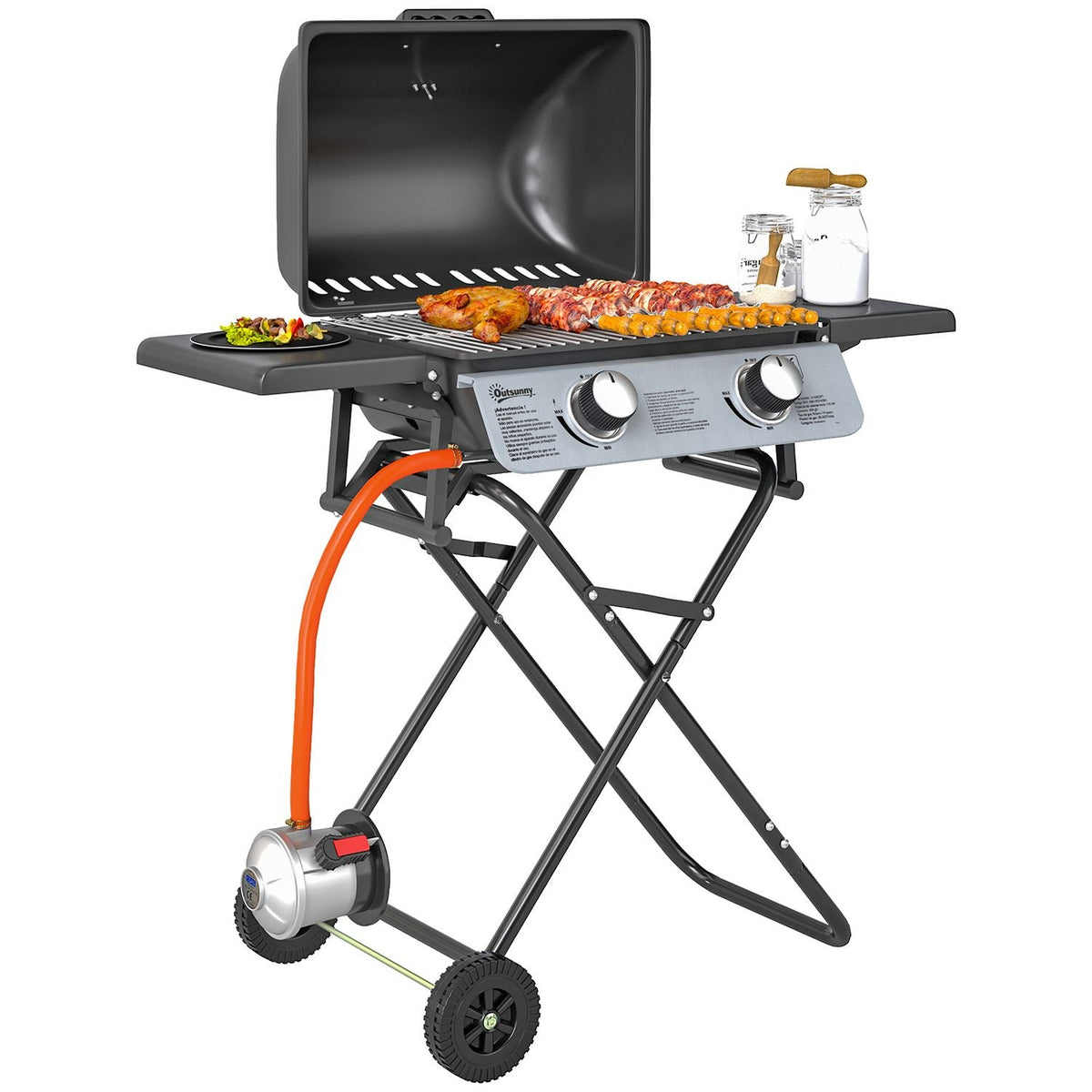 Barbacoa De Gas De Acero Inoxidable Abs Outsunny-101x50x102 Cm. Negro