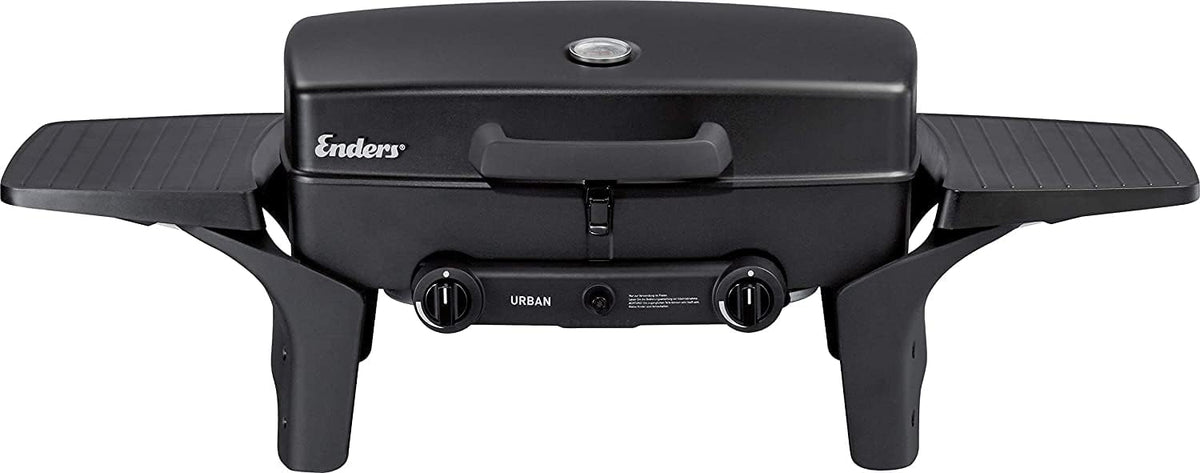 Enders Urban Barbacoa de gas portátil, barbacoa de sobremesa, Parrilla Gas 2 Quemadores con Tapa, Termómetro y Estantes Laterales Abatibles, BBQ Gas para camping jardín exterior, 30 mbar #209533