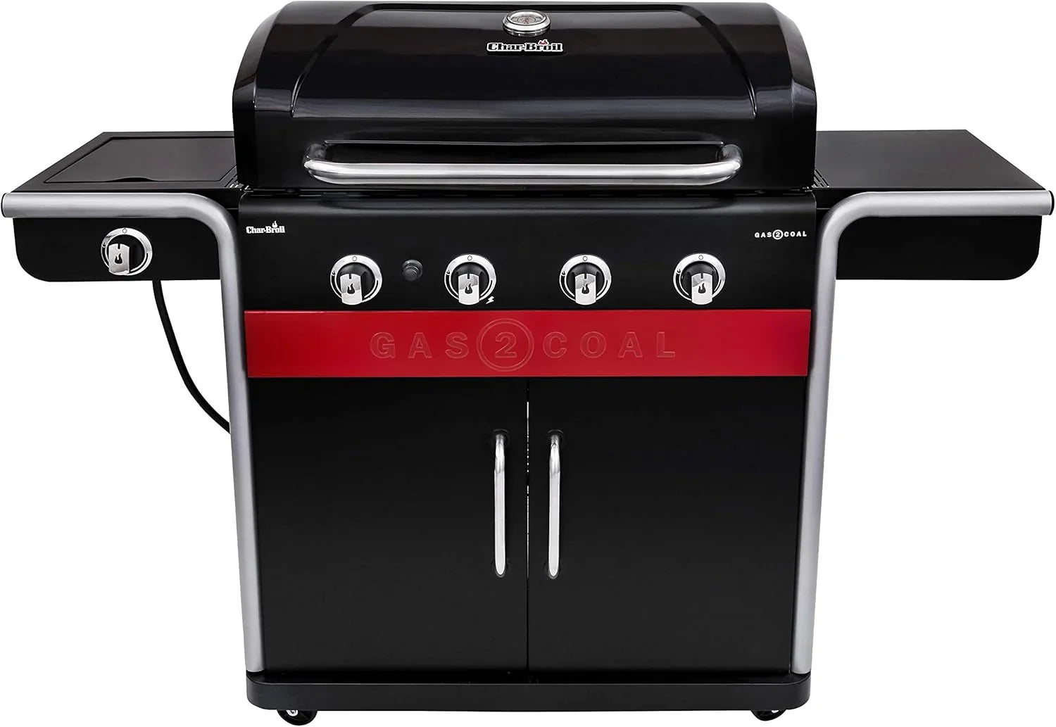 Gas2Coal® Barbacoa híbrida: barbacoa de gas y carbón de tres quemadores, acabado en negro.
