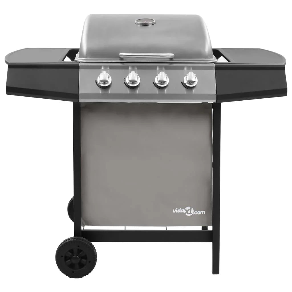 Barbacoa De Gas Con 4 Fogones Negro Y Plateado Vidaxl