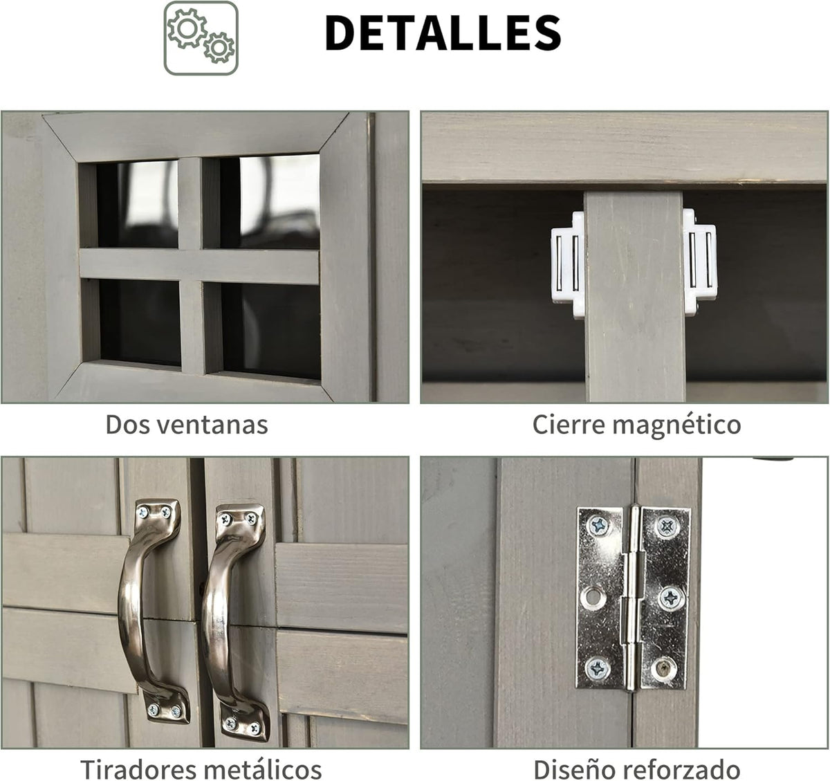 Outsunny Cobertizo de Madera Caseta Exterior Armario Herramientas de Jardinería Doble Puertas Techo Impermeable Compartimientos de Diferentes Tamaños 127.5x50x164cm Madera Maciza