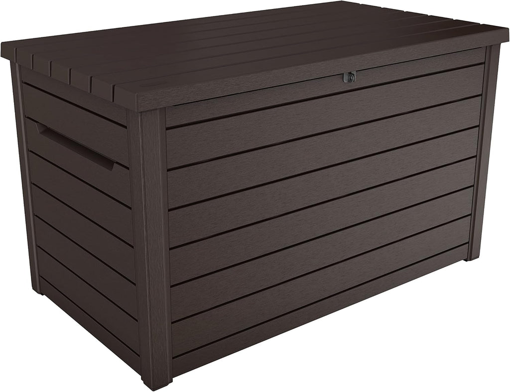 Keter Ontario - Arcón exterior, Baúl almacenaje, Capacidad 870L, Resina, Color Marrón, Ordenación jardín y terraza, 147 x 83 x 86 cm
