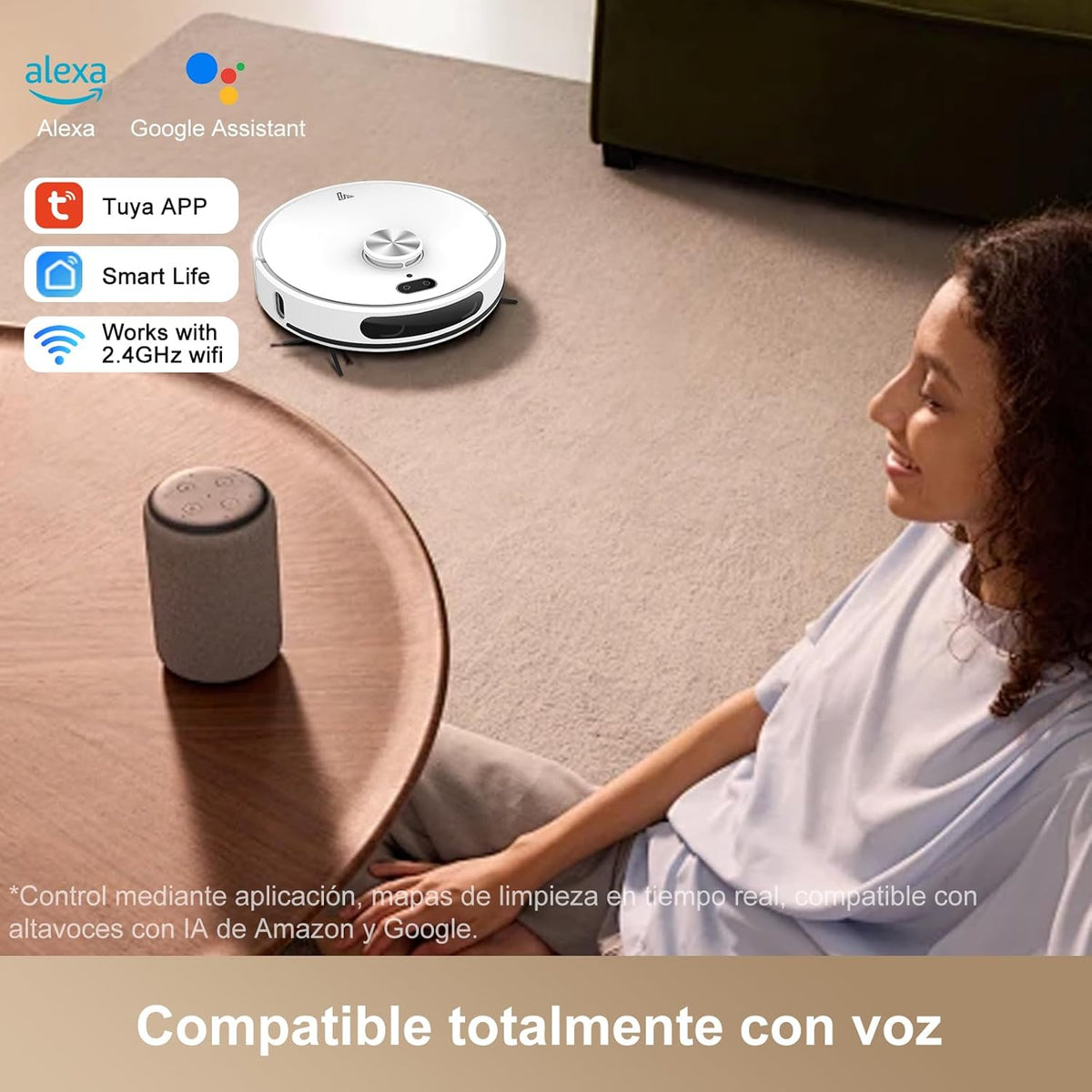 Robot Aspirador y fregasuelos hasta 8000 Pa Potente succión Autovaciado Autonomía de 220 Minutos Navegación Láser LiDAR y Mapeo Lnteligente,Limpieza Personalizada Control por Voz y App