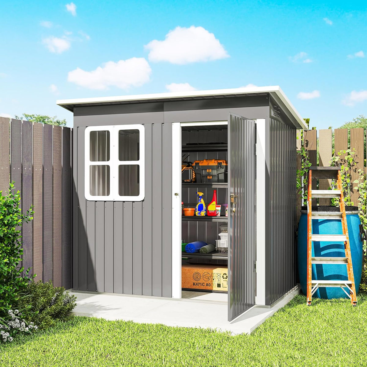 Outsunny Caseta de Jardín Exterior, 2,55 m² 221x133x190 cm, Cobertizo de Jardín Exterior Metálico con Ventana, Puerta con Cerradura y Ventilaciones, para Almacenamiento de Herramientas, Gris Oscuro
