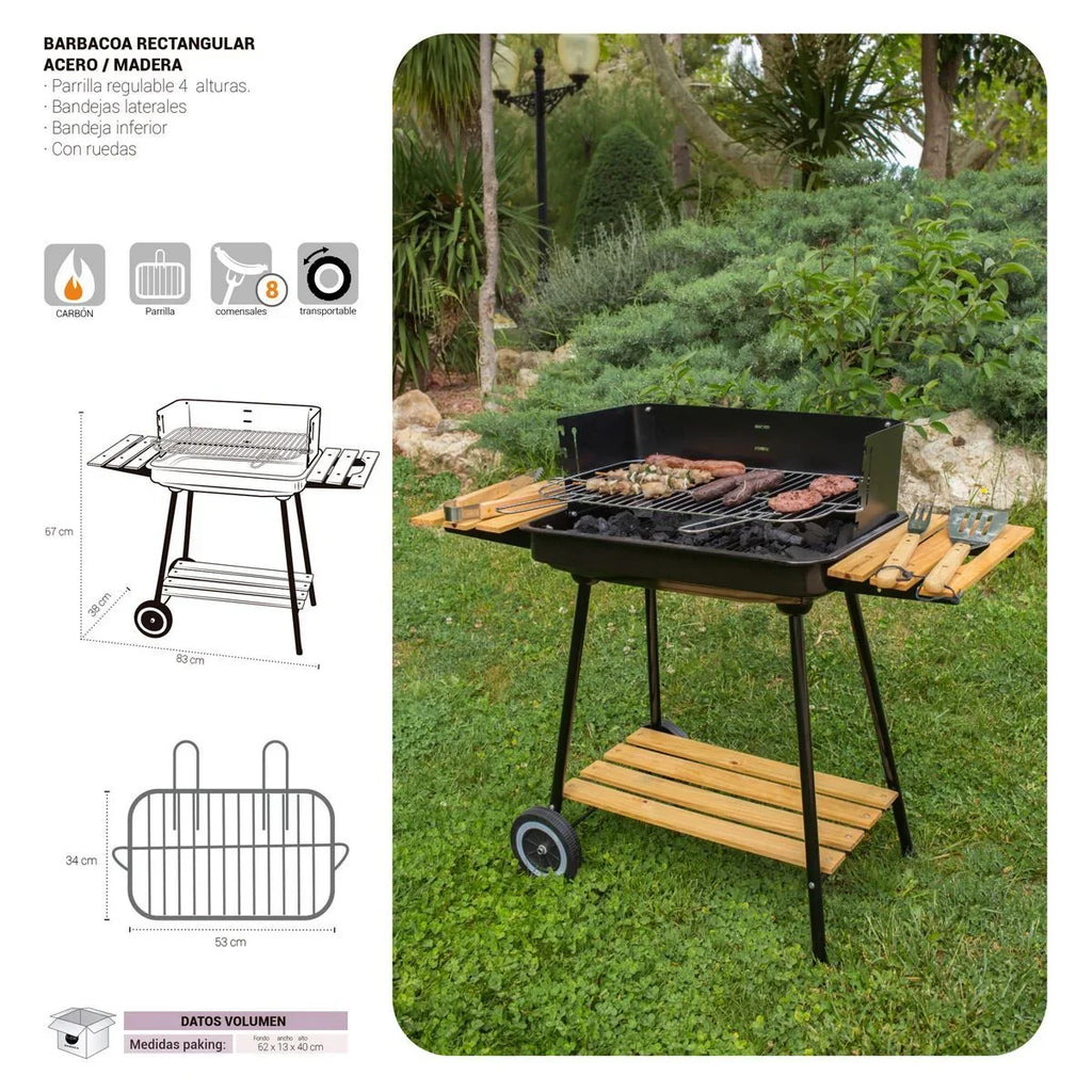 Barbacoa De Carbón Chiara Con Parrilla De Acero Negra De 67x38x83 Cm