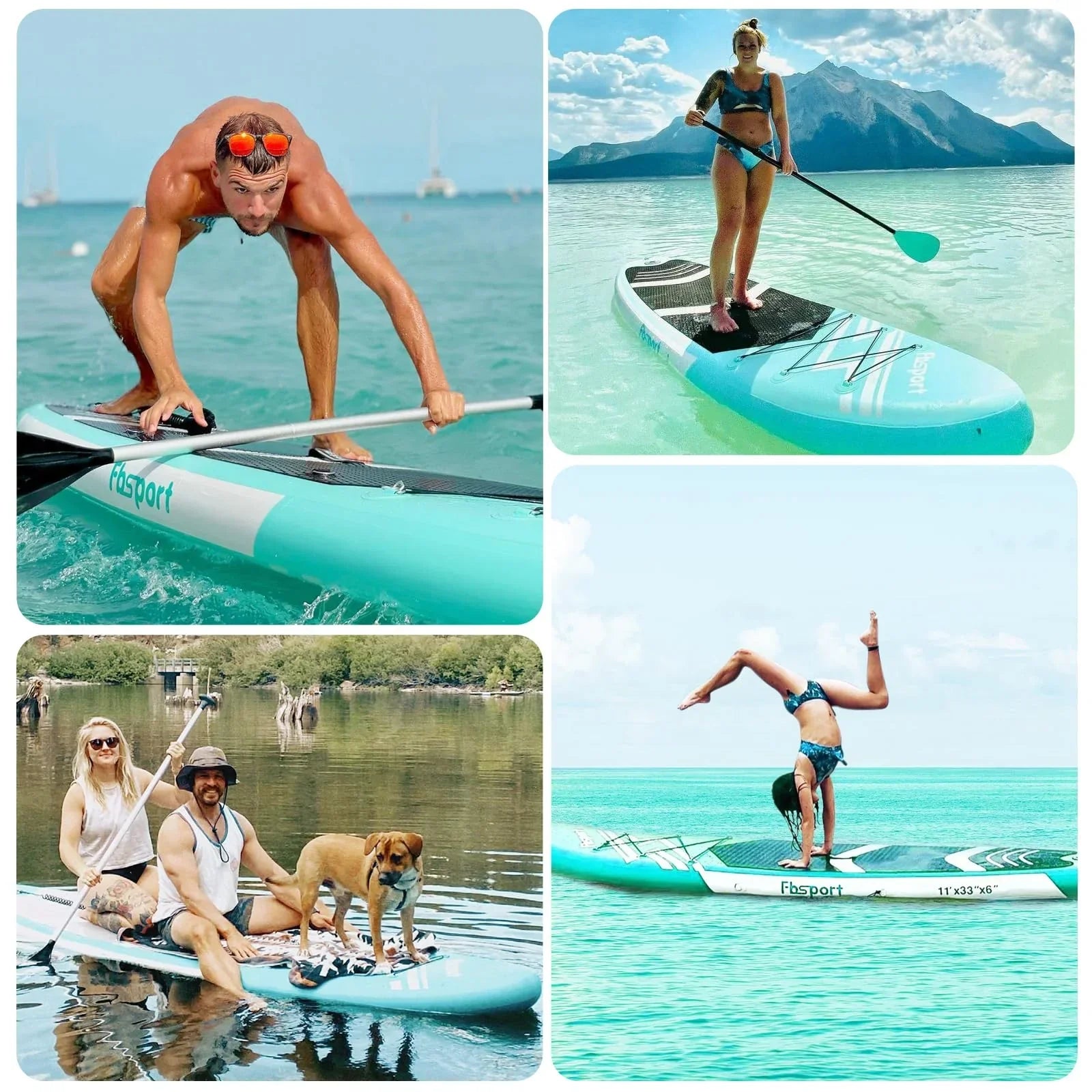 2026 FBSPORT Tabla de Paddle Surf Inflable, Grosor 15 cm, Kit Completo con Remo de Aluminio Ajustable y Bomba (Verde)