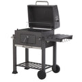 Barbacoa De Carbón Parrilla De Acero Gris Con Tapa Rejilla Ruedas 2 Estantes Termómetro Cenicero Extraíble Jardín Pavlof - Gris